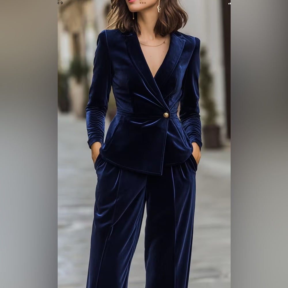 Elegant Navy Velvet Women's Jumpsuit